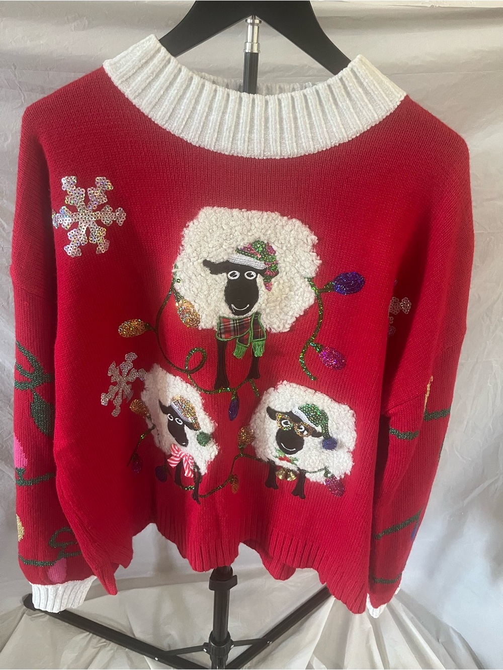 Women’s Red Crewneck Holiday Sheep Sweater